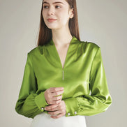 Rhinestone Buttons Silk Blouse