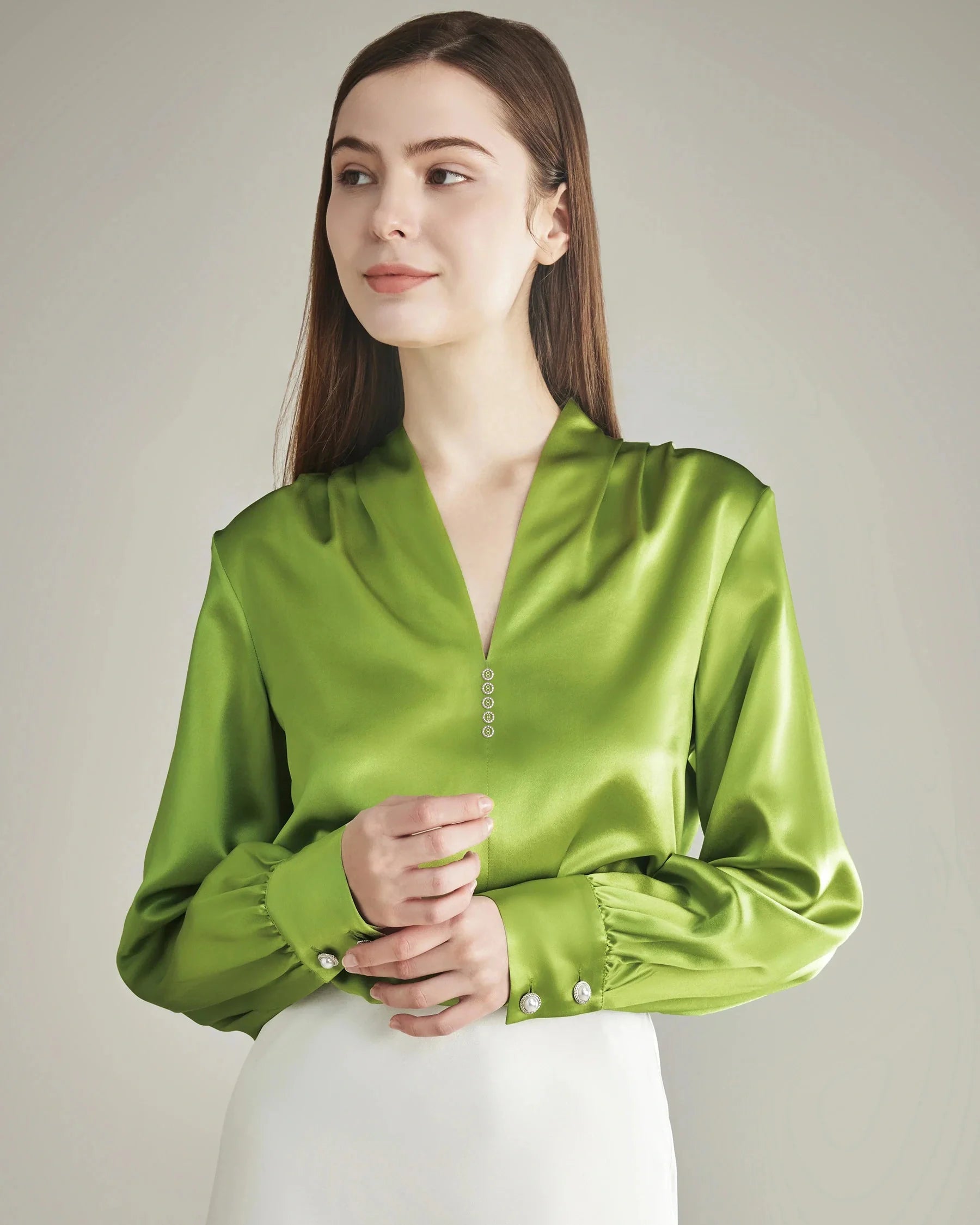 Rhinestone Buttons Silk Blouse