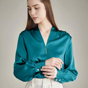 Rhinestone Buttons Silk Blouse