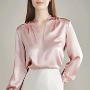 Rhinestone Buttons Silk Blouse