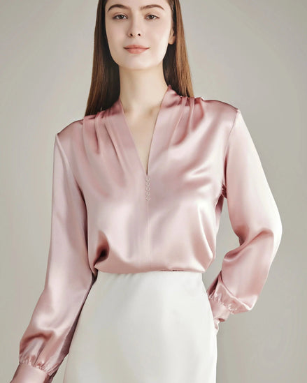 Rhinestone Buttons Silk Blouse