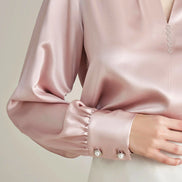 Rhinestone Buttons Silk Blouse