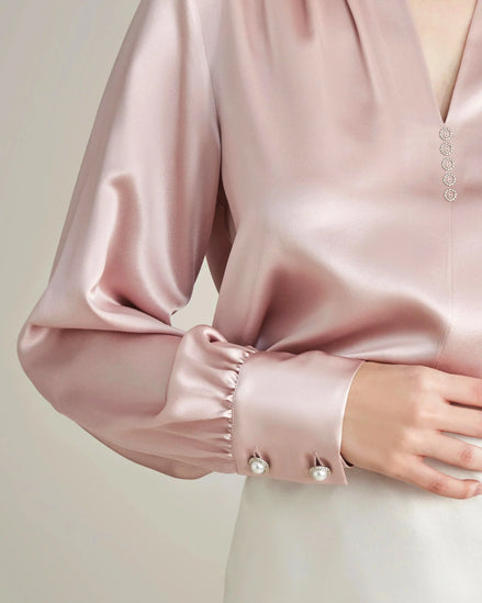 Rhinestone Buttons Silk Blouse