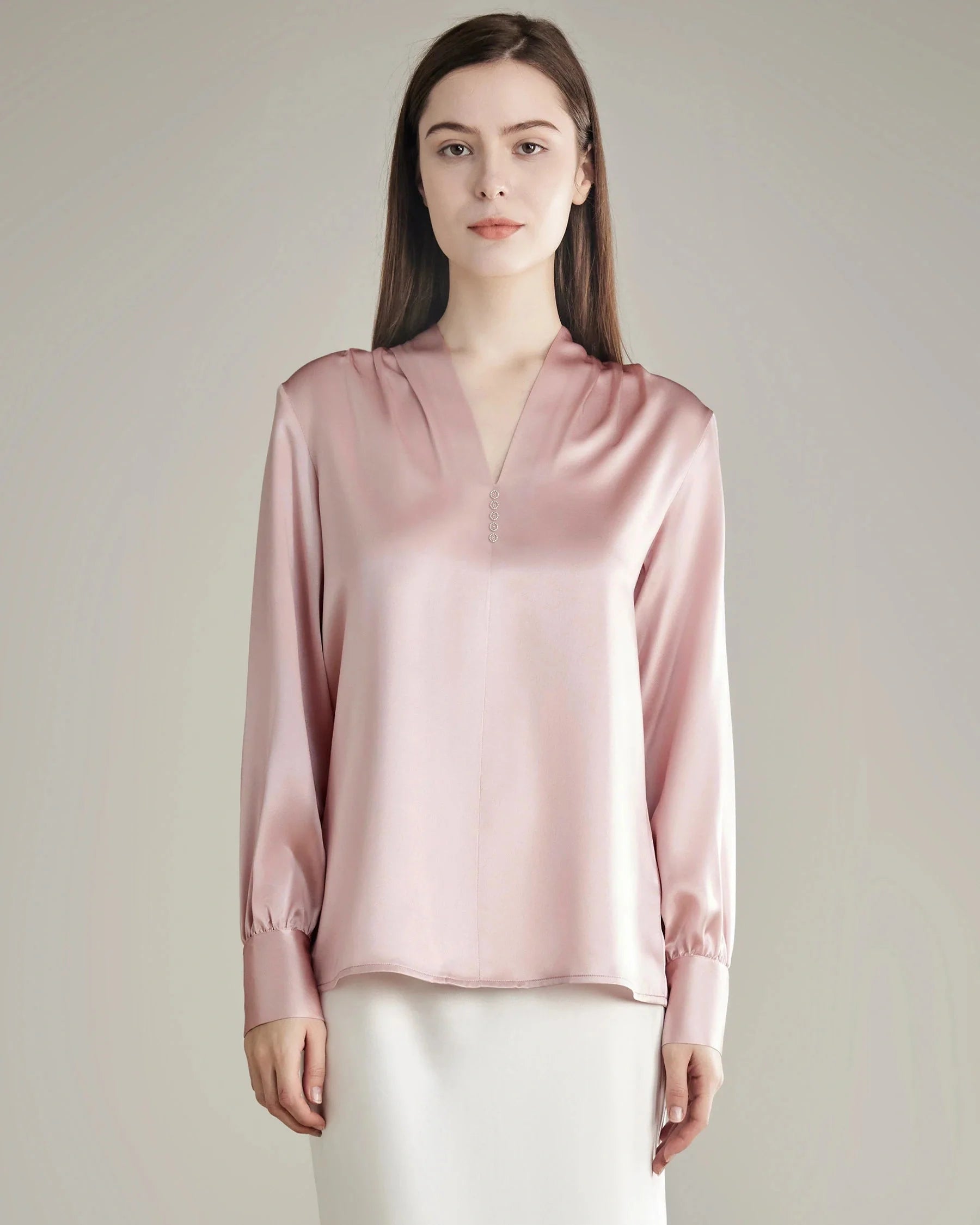 Rhinestone Buttons Silk Blouse