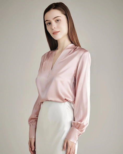 Rhinestone Buttons Silk Blouse