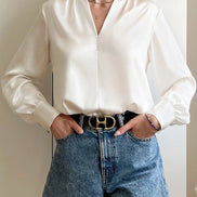 Rhinestone Buttons Silk Blouse