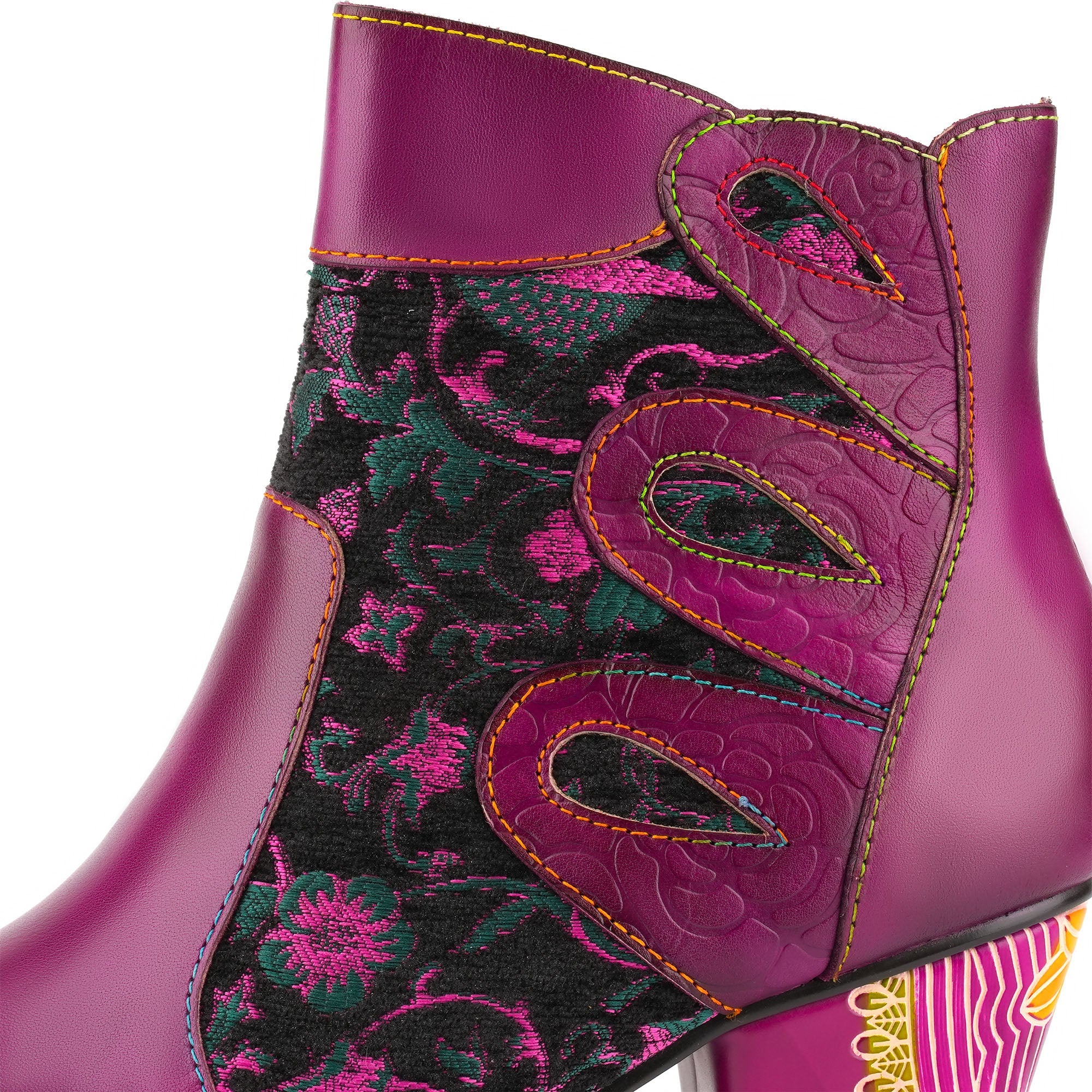 Floral Artistic Leather Ankle Boots
