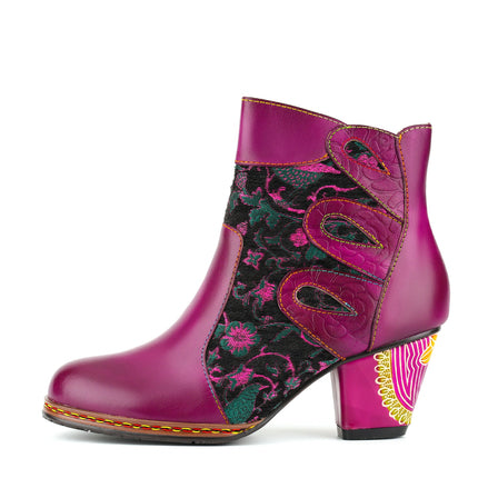 Floral Artistic Leather Ankle Boots