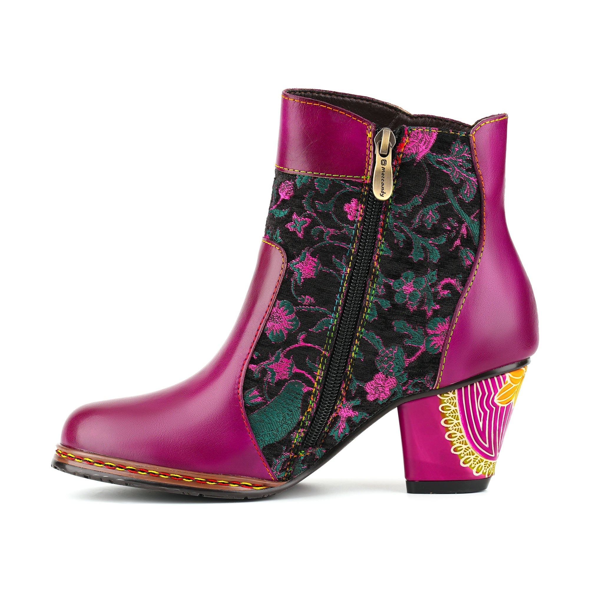 Floral Artistic Leather Ankle Boots