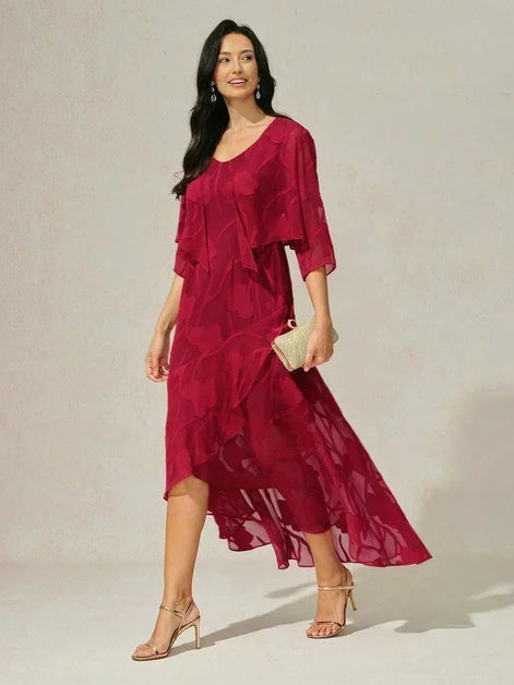 Floral Chiffon Evening Gown – Asymmetrical Hem