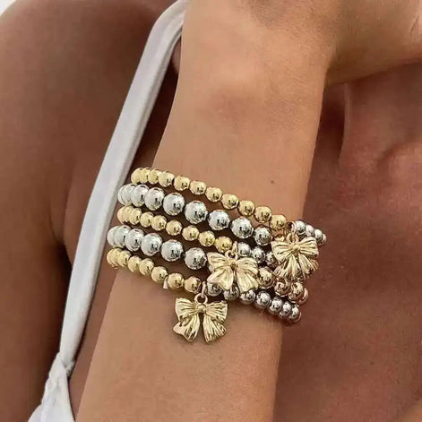 5 PCS Mixed Beaded Bow Bracelet Set