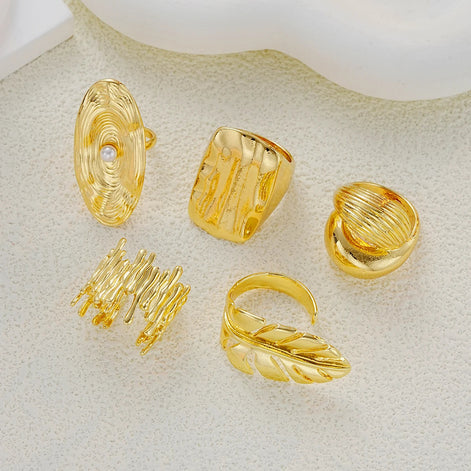 5 PCS Statement Textured Gold Ring Set