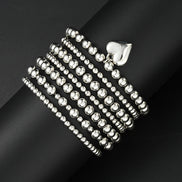 7 PCS Silver Heart Charm Beaded Bracelet Set