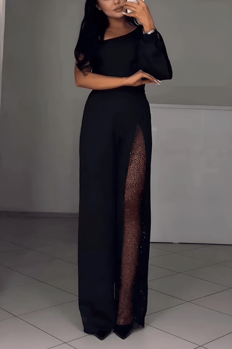 Athenea One-Shoulder Glitter Jumpsuit