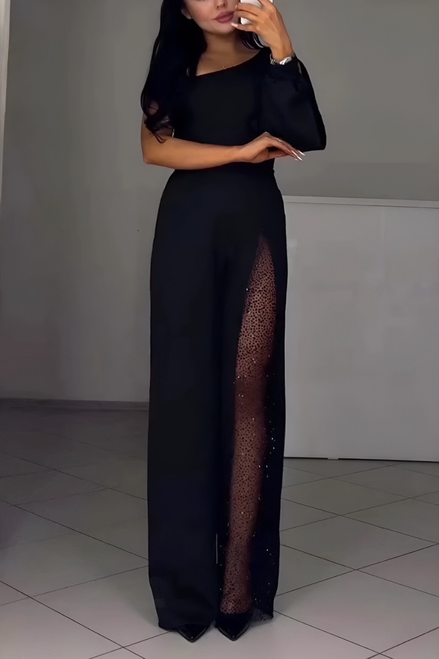 Athenea One-Shoulder Glitter Jumpsuit