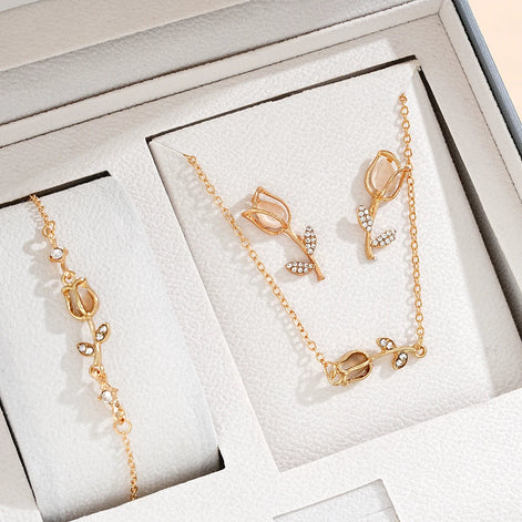 3 PCS Gold Tulip Flower Jewelry Set