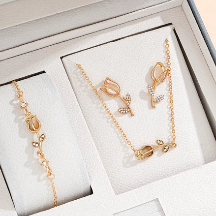 3 PCS Gold Tulip Flower Jewelry Set