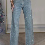 High Waisted Diamanté Jeans – Sparkle Straight Leg Denim