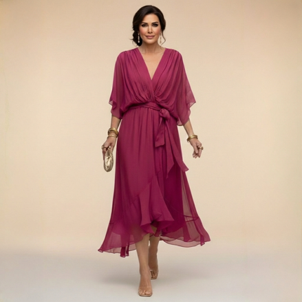 Nica Elegant V-Neck Chiffon Dress
