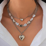3 PCS Pearl Tassel Heart Choker Necklace