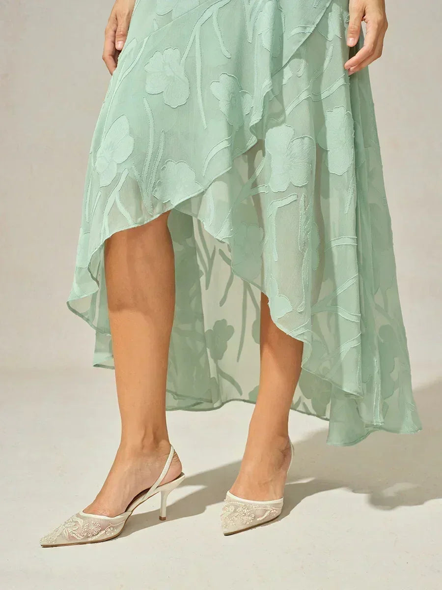 Floral Chiffon Evening Gown – Asymmetrical Hem