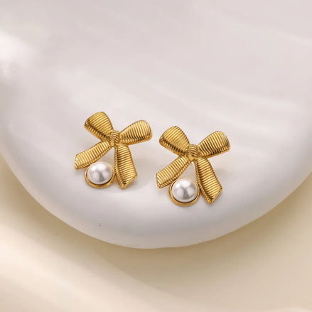 Bowknot Pearl Earrings