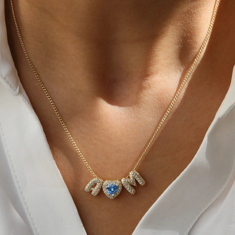 Birthstone Heart Initial Necklace