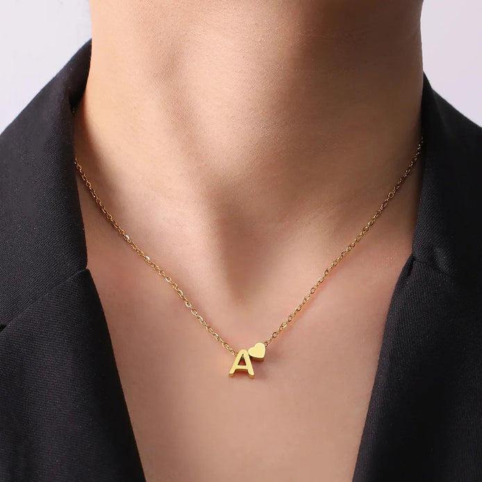 Dainty Heart Initial Necklace