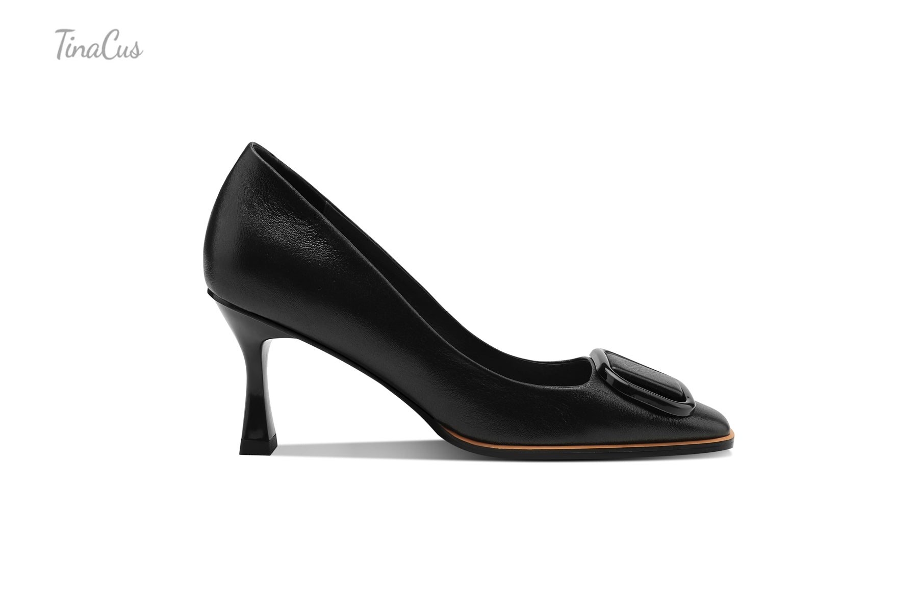 Square Toe Leather Stiletto Pumps with Buckle
