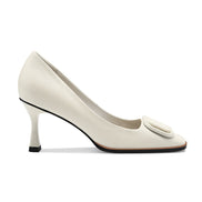 Square Toe Leather Stiletto Pumps with Buckle