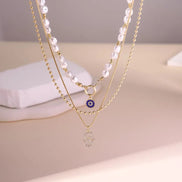 3 PCS Layered Hamsa & Pearl Necklace Set