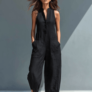 Minimalist Linen Sleeveless Button-Up Jumpsuit