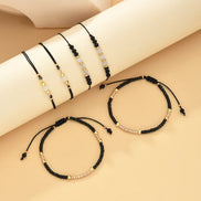 6 PCS Black Beaded Bracelet Set