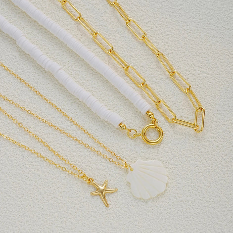4 PCS Starfish & Shell Layered Necklace Set