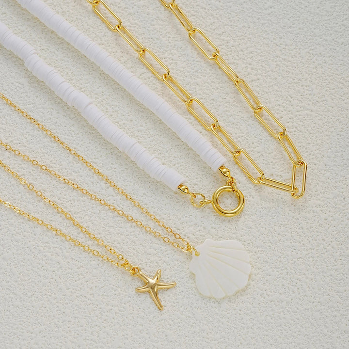 4 PCS Starfish & Shell Layered Necklace Set