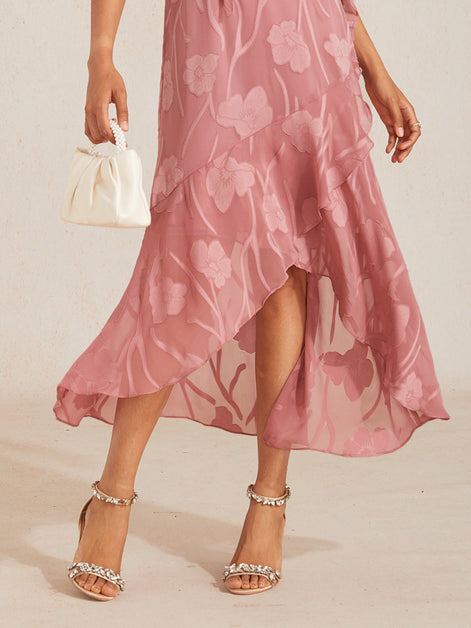 Floral Chiffon Evening Gown – Asymmetrical Hem