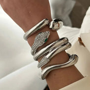 3 PCS Snake Rhinestone Chunky Bracelet Set