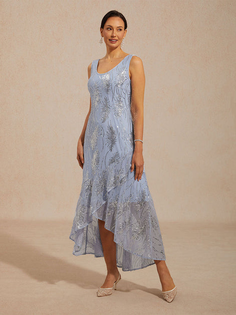 High-low hemline on sequin A-line maxi dress