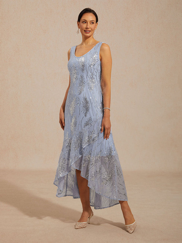 High-low hemline on sequin A-line maxi dress