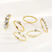 6 PCS Boho Crystal & Pearl Ring Set