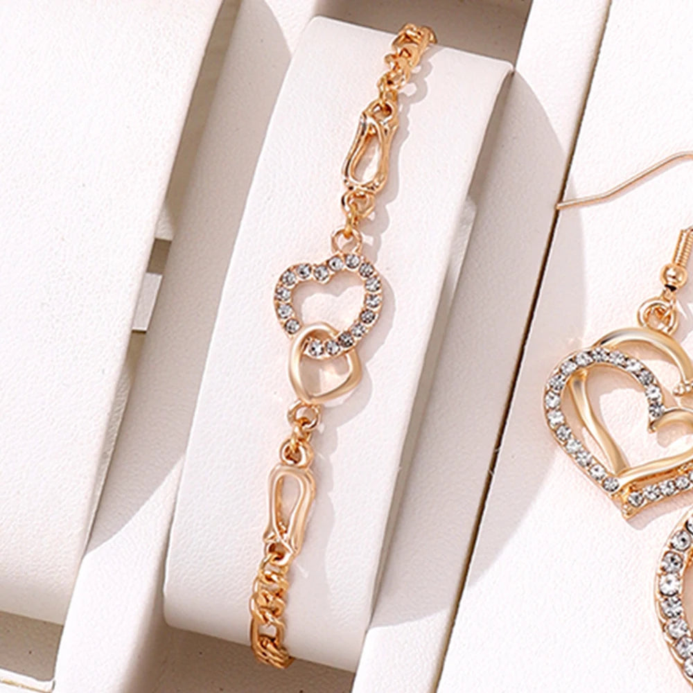 3 PCS Double Heart Crystal Jewelry Set