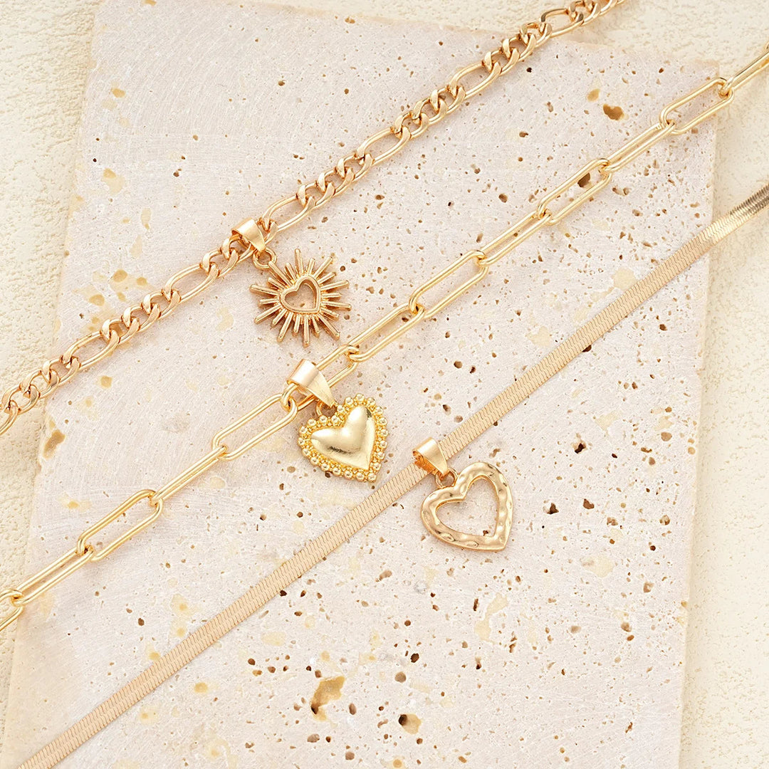 3 PCS Boho Heart Pendant Necklace Set