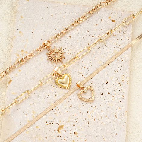 3 PCS Boho Heart Pendant Necklace Set