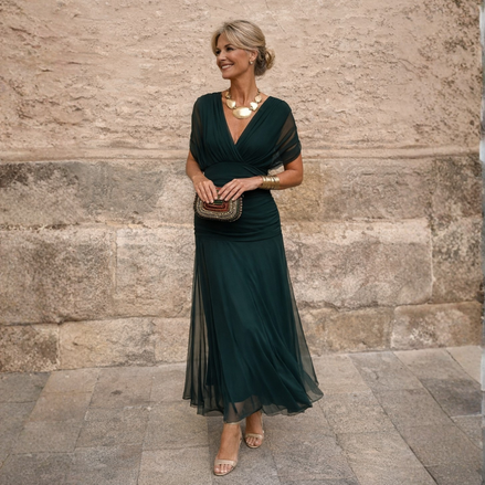 Mikaela off-shoulder mermaid maxi dress in flowing chiffon
