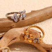 Double Flower Ring – Rhinestone Open Design