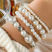 4 PCS White Pearl Beaded Bracelet Set
