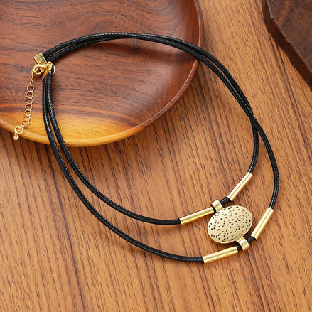 2 PCS Textured Gold Medallion Leather Set