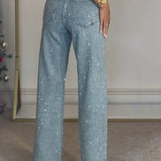 High Waisted Diamanté Jeans – Sparkle Straight Leg Denim