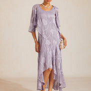 Floral Chiffon Evening Gown – Asymmetrical Hem