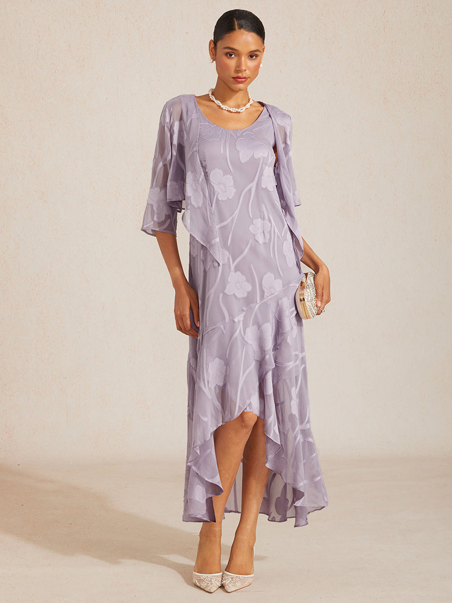 Floral Chiffon Evening Gown – Asymmetrical Hem